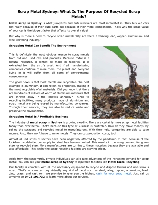Scrap Metal Sydney What Is The Purpose Of Recycled Scrap Metals