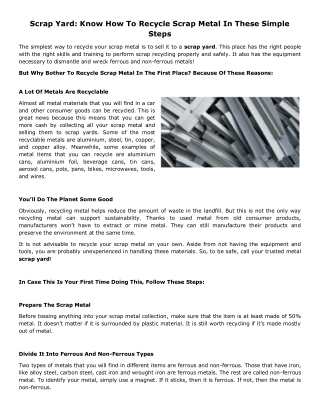 Scrap Yard Know How To Recycle Scrap Metal In These Simple Steps
