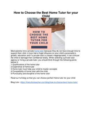 How to Choose the Best Home Tutor for your Child