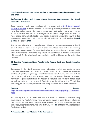 North America Metal Fabrication Market to Undertake Strapping Growth by the End