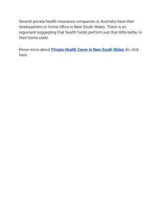 Private Health Cover in New South Wales