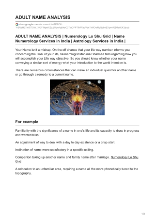 ADULT NAME ANALYSIS - Numerologist Mahima Sharmaa