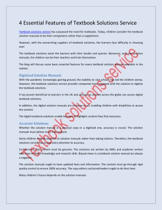 4 Essential Features of Textbook Solutions Service
