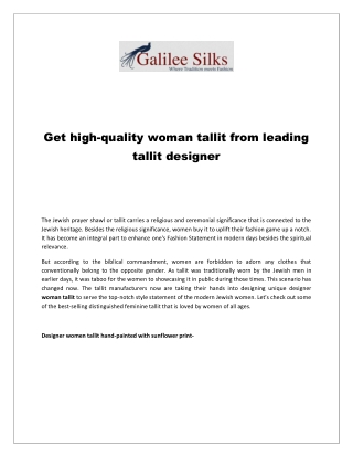 Get high-quality woman tallit from leading tallit designer