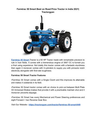 Farmtrac 50 Smart Best on Road Price Tractor in India 2021| Tractorgyan