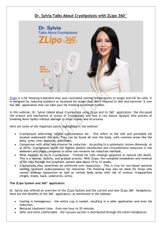 Dr. Sylvia Talks About Cryolipolysis with ZLipo 360°