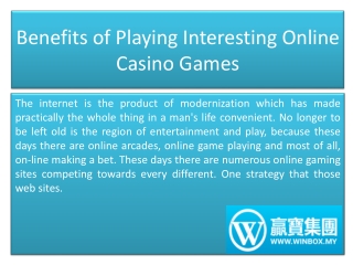 Benefits of Playing Interesting Online Casino Games