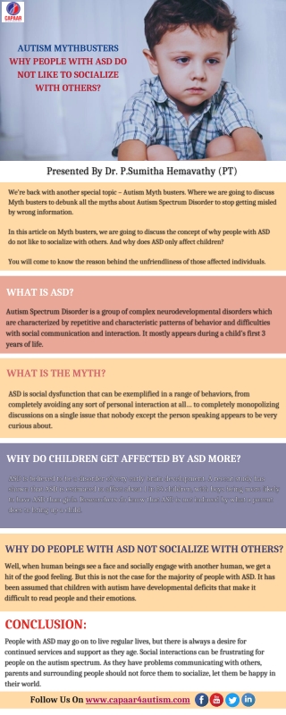 Mythbusters On Autism – Best Autism Treatment in Bangalore - CAPAAR