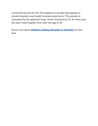 Lifetime Loading Calculator in Australia