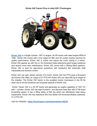 Eicher 242 Tractor Price in india 2021 |Tractorgyan