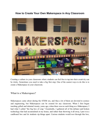 How to Create Your Own Makerspace in Any Classroom