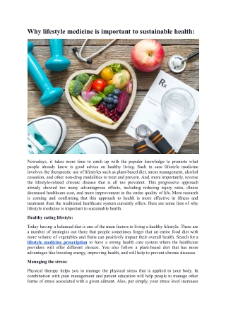 Why lifestyle medicine is important to sustainable health_