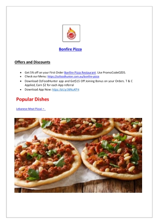 Bonfire Menu Pizza Kogarah Restaurant, NSW – 15% Off