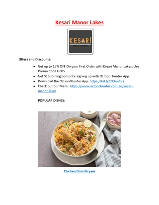 15% off - kesari Indian Restaurant Manor Lakes Menu, VIC