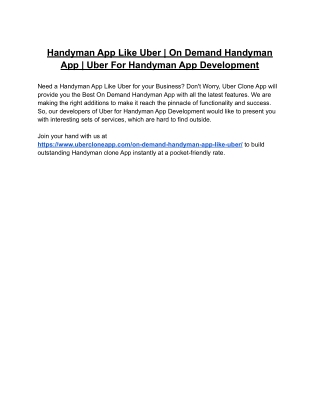 Handyman App Like Uber | On Demand Handyman App | Handyman App Development