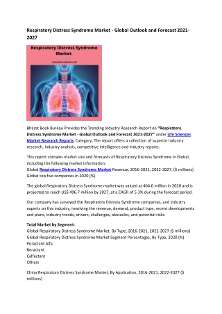Respiratory Distress Syndrome Market - Global Outlook and Forecast 2021-2027