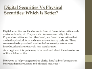 Digital Securities Vs Physical Securities Which Is Better