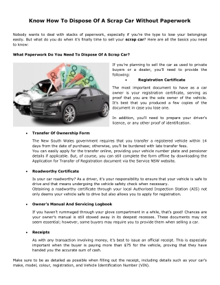 Know How To Dispose Of A Scrap Car Without Paperwork