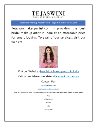 Best Bridal Makeup Artist In India | Tejaswinimakeupartist.com