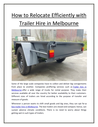 How to Relocate Efficiently with Trailer Hire in Melbourne