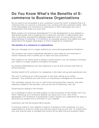 Do You Know What's the Benefits of E-commerce to Business Organizations
