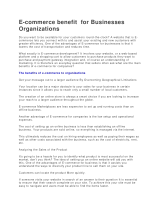 E-commerce benefit  for Businesses Organizations
