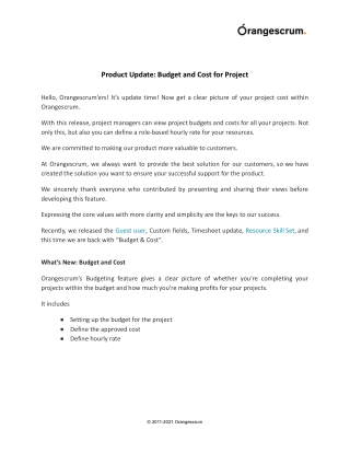 Product Update_ Budget and Cost for Project.docx