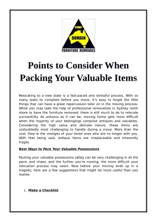 Points to Consider When Packing Your Valuable Items