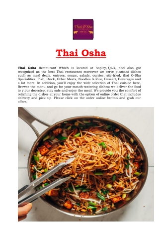 5% Off - Thai Osha Restaurant Aspley | Thai Delivery, QLD