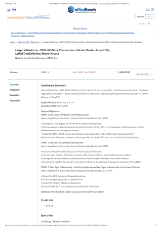 Hospital Medicine – EKG_ AV Block_Dissociation; Inferior_Posterolateral MIs; Lethal Dysrhythmias_Heart Disease _ eMedEve