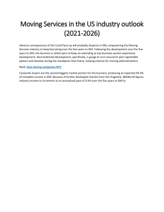 Moving Services in the US industry outlook