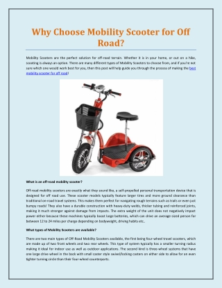 Why Choose Mobility Scooter for Off Road?