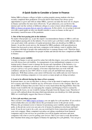 Quick Guide to Consider a Career in Finance