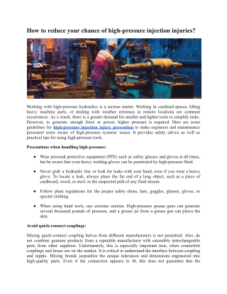 How to reduce your chance of high-pressure injection injuries_