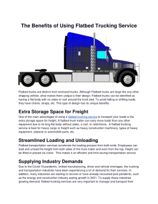 The Benefits of Using Flatbed Trucking Service
