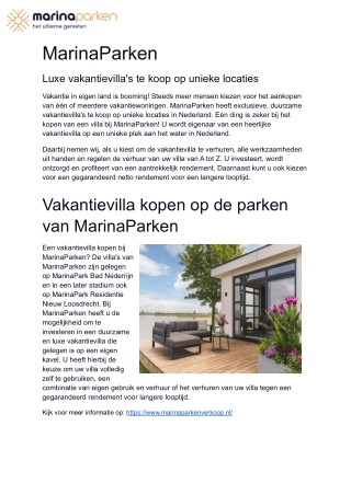 MarinaParken - Verkoop van luxe vakantiewoningen