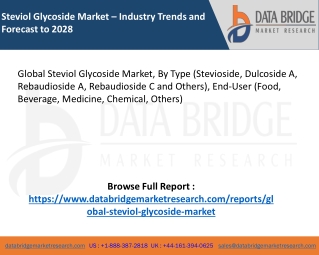 Global Steviol Glycoside Market – Industry Trends and Forecast to 2028