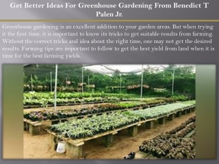 Get Better Ideas For Greenhouse Gardening From Benedict T Palen Jr.