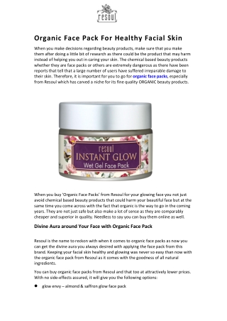 Organic Face Pack For Healthy Facial Skin