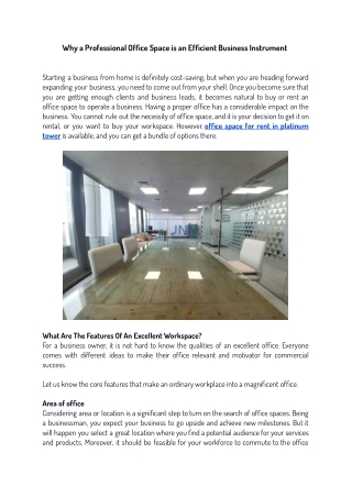 Why a Professional Office Space is an Efficient Business Instrument