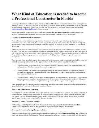 What Kind of Education is needed to become a Professional Constructor in Florida