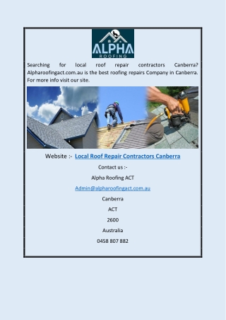 Local Roof Repair Contractors Canberra | Alpharoofingact.com.au