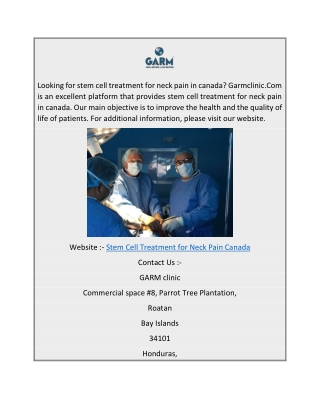 Stem Cell Treatment for Neck Pain Canada  Garmclinic.com