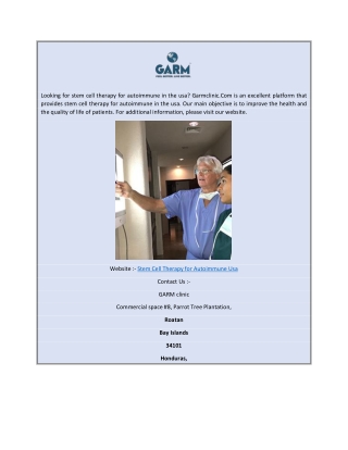 Stem Cell Therapy for Autoimmune Usa  Garmclinic.com
