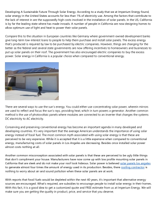 Developing A Sustainable Future Through Solar Energy