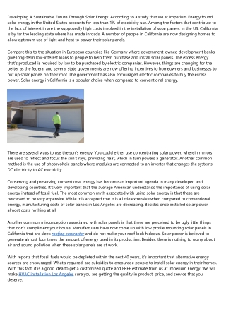 Developing A Sustainable Future Through Solar Energy