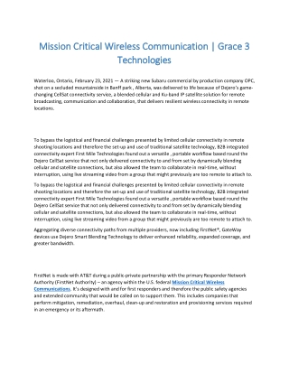 Mission Critical Wireless Communication | Grace 3 Technologies