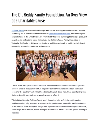 The Dr. Reddy Family Foundation_ An Over View of a Charitable Cause