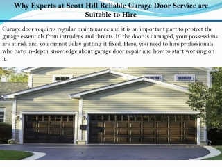 Why Experts at Scott Hill Reliable Garage Door Service are Suitable to Hire