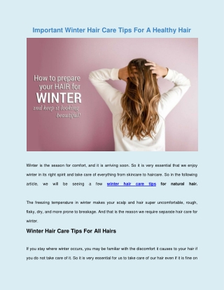 Important Winter Hair Care Tips For A Healthy Hair